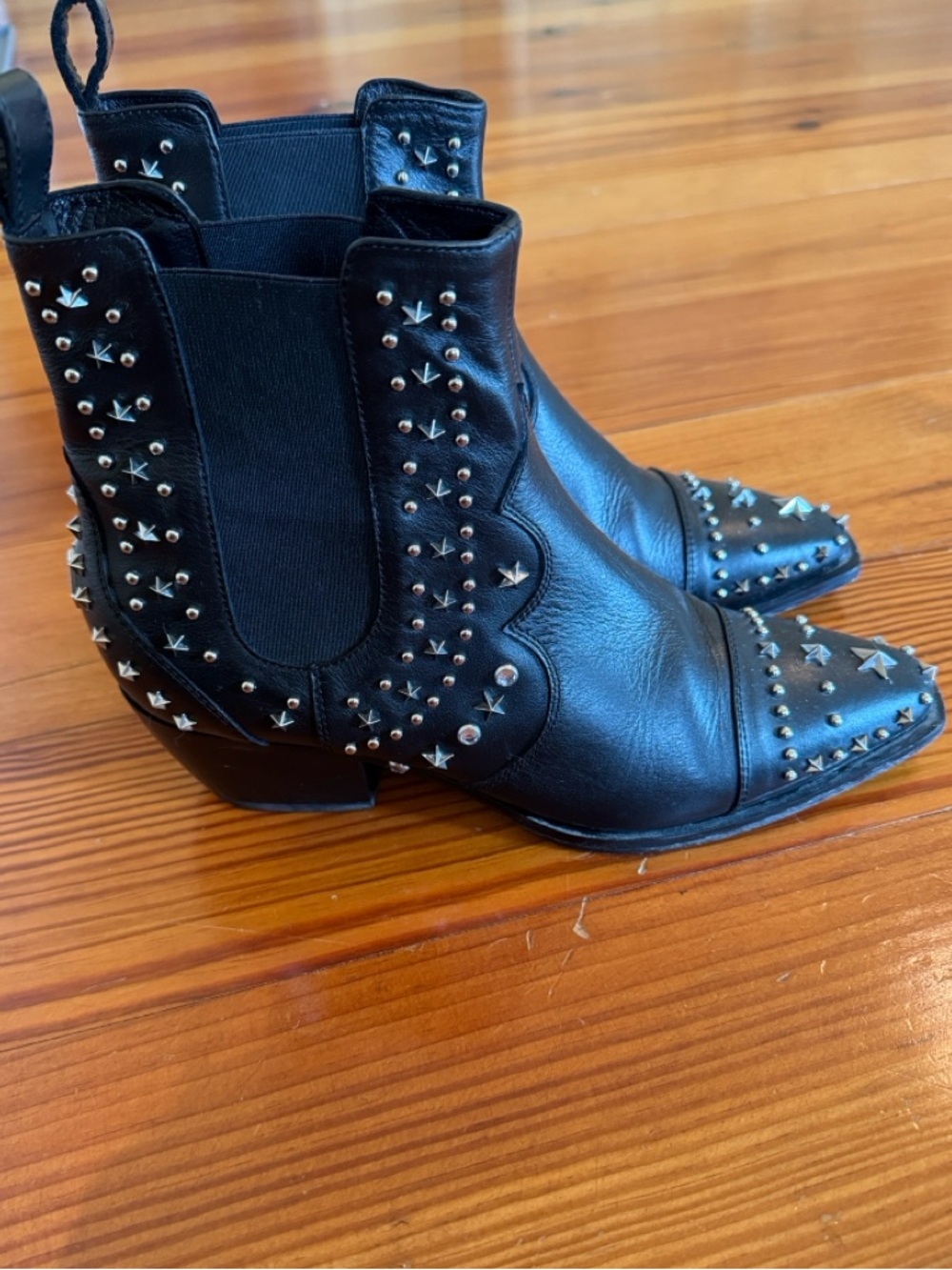 Philipp Plein Studded Black Leather Western Boots